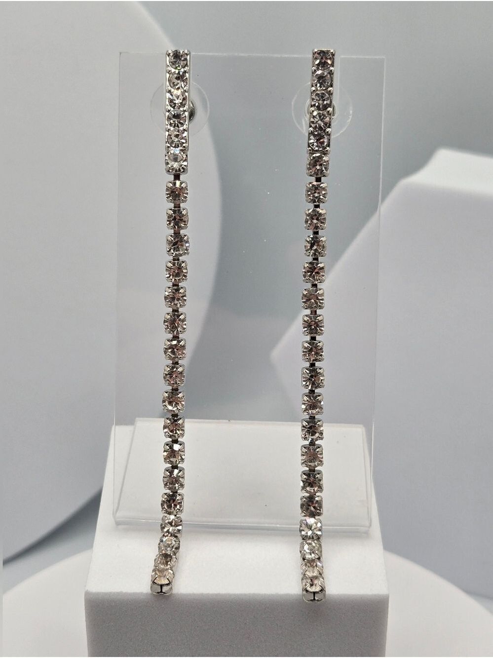 Accentrix Rhinestone Linear Drop Earrings 3.75" Long Sparkly Canada Vintage